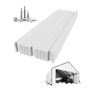 [fathers day gift]16 Pcs Roofing Panels for Metal Carport 20x25 ft, 20x20 ft, Heavy Duty Metal Carport Kits, 27 Ga. Galvanized Steel Ribbed Panels, Outdoor Garage, RV Shelter, Patio Awning Replacement , 60.23 in x 19.68 in, White