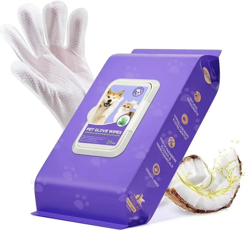 Pet Gloves for Dog Bathing, Odor Removal, Disposable Cat Cleaning Wipes, Pet Wet Towels, Easy-To-Use, Hygienic, Convenient, Grooming Products
