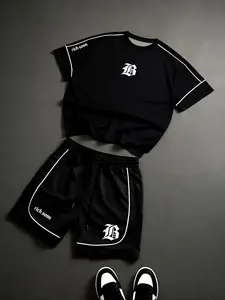 High Street Style Side Line Sports Set, Athleisure Set, Cool B Logo Unisex Casual Two-Piece, Men's and Women's Fashionable Sportswear