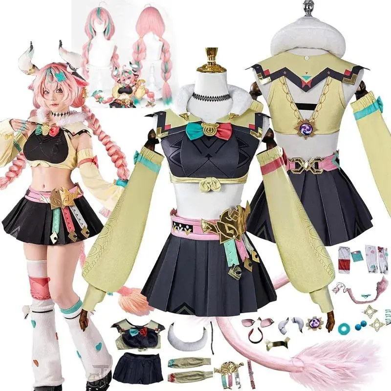 Women's Genshin Impact Varesa Comic Cosplay Costume Set - Soft Anime-Inspired Women's Clothes with Wig, Skirt, Headwear, Tail, Strap, Comfortable Fabric, Natlan Collective of Plenty Theme for Halloween Party Supplies