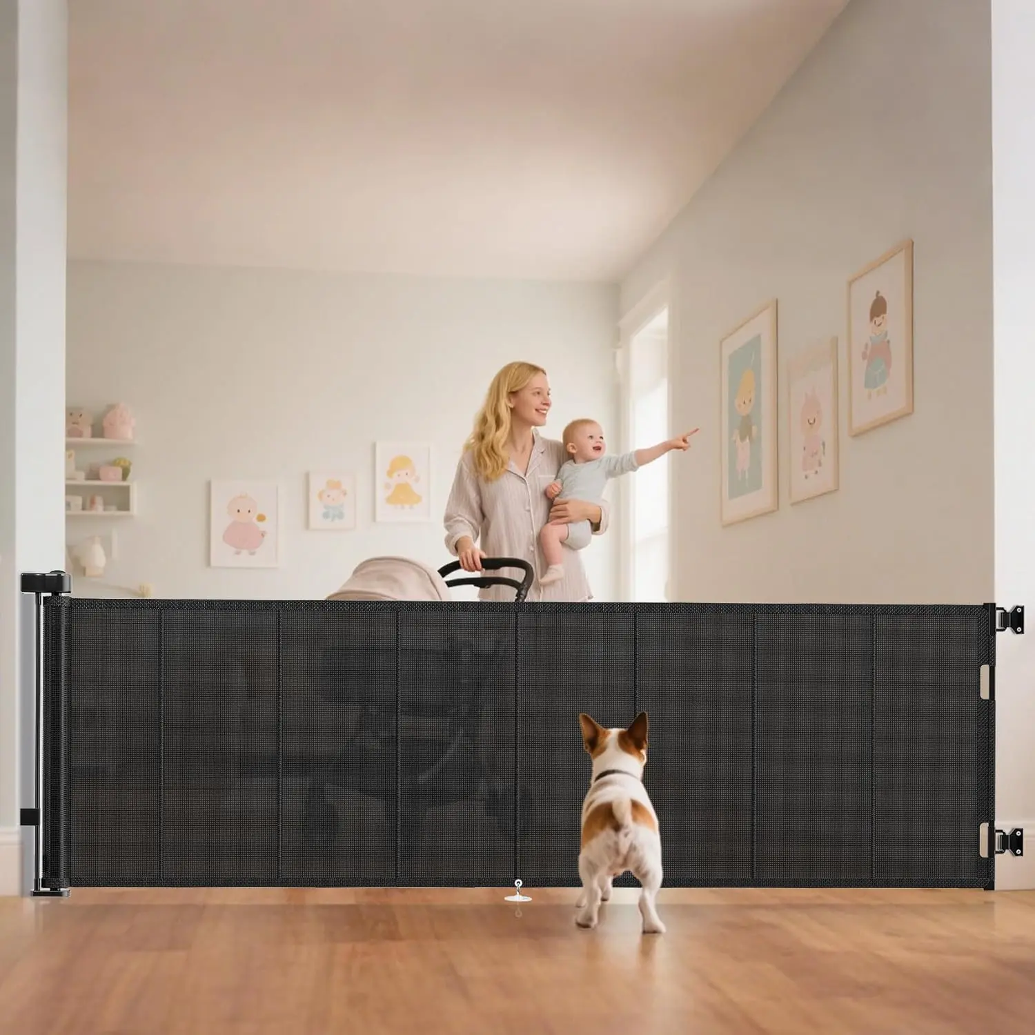120 inch   Gates 34 inch Tall,  Gate with Reinced Strip Design to Prevent Crawling Through, 10 FT Extra Wide  Dog Gate  Indoor/Outdoor retractable baby