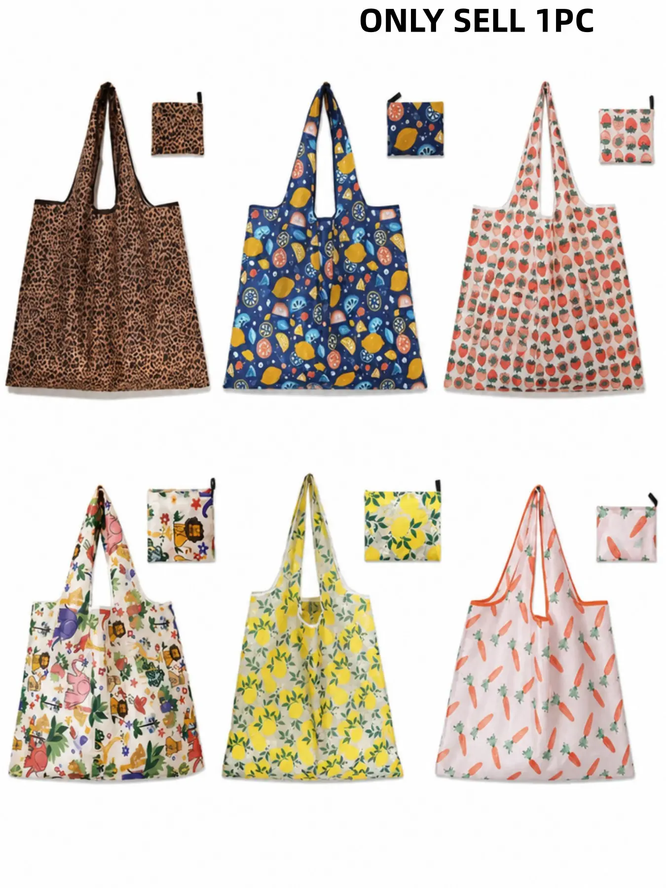 Foldable Reusable Shopping Bag, Lightweight Portable Cute Printed Grocery Tote Bag, Farmers Market Bag, Collapsible Into Small Pouch, Large Capacity, Ideal for Grocery Shopping Travel