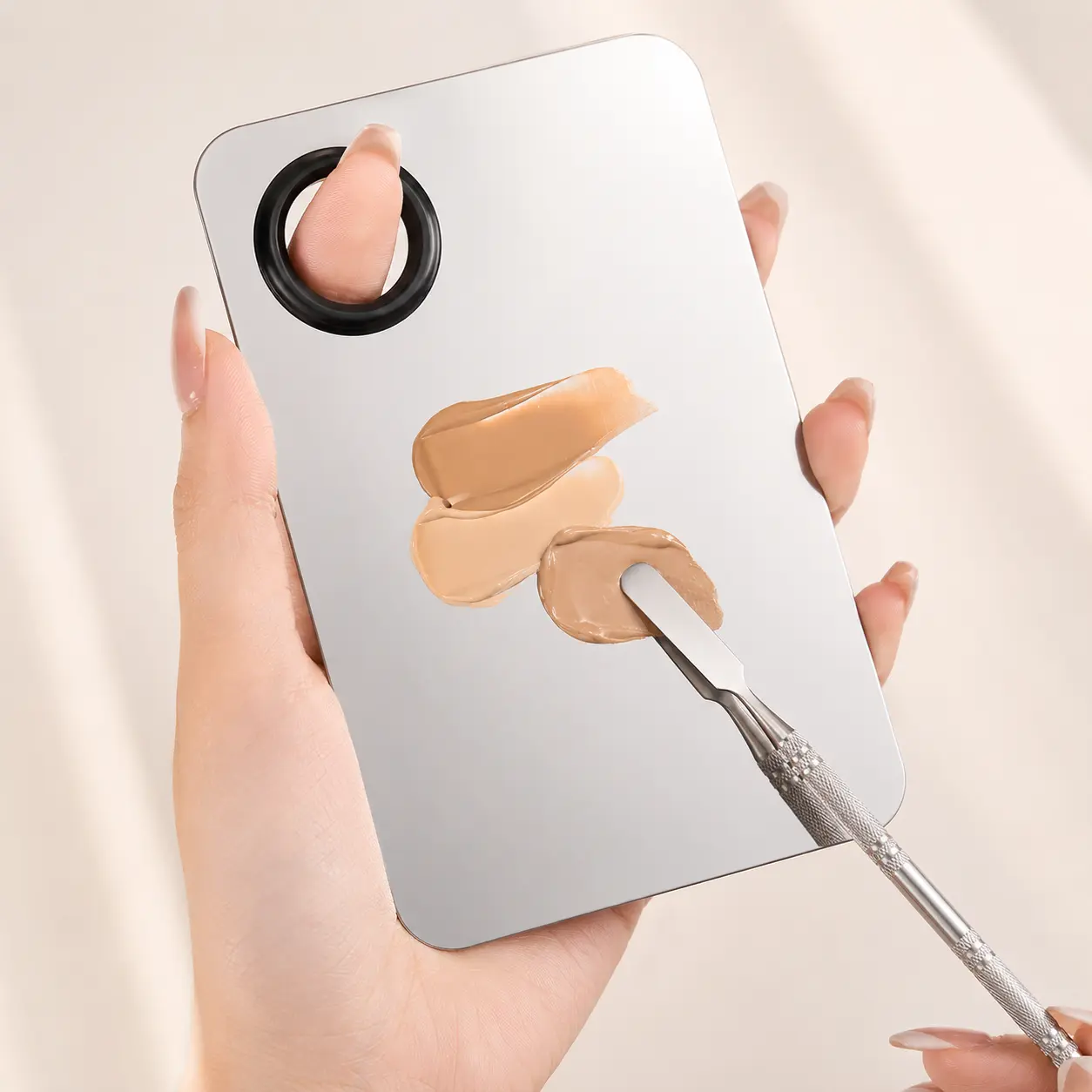 No More Messy Hands! Stainless Steel Makeup Mixing Palette & Spatula Set Cosmetic Tools Flawless