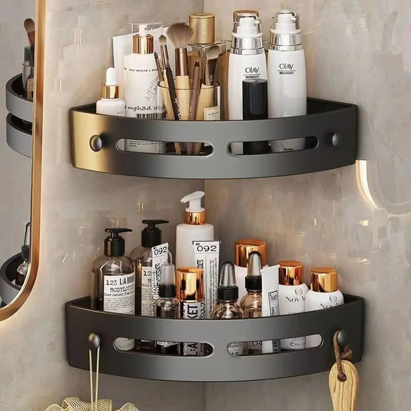 2 Piece Corner Shower Rack Set, Wall-Mounted Bathroom Storage Shelf, No Drilling Required, Holds Shampoo and Bath Essentials, Shower Organizer Set, Bathroom Organizers
