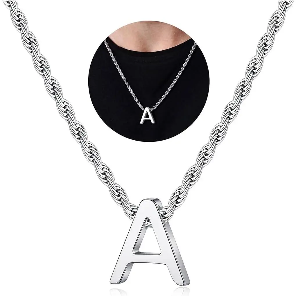 Initial Necklace for Teen Boys en, Personalized Birthday Gifts | Stainless Steel Initial Necklace, Twist Rope Chain Boys Necklace, ens , Gifts for en Boys Teen Boy Boyfriend Husband