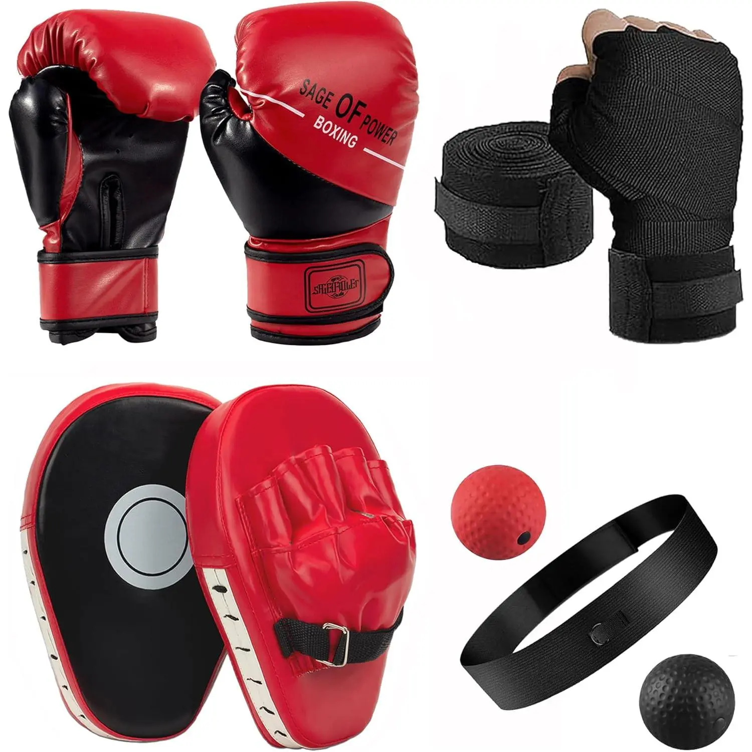 4-in-1 Boxing Gloves and Punching Mitts Set for , Youth Boxing Gloves Focus Pads with Reflex Ball,  Sparring Equipment for MMA, Karate, Muay Thai, Taekwondo