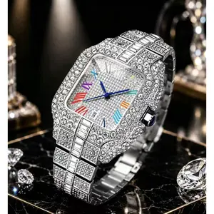 42MM Unisex Two-Tone Silver & Gold Quartz Watch with Rainbow Roman Numeral Dial, Luxury Stainless Steel Hip Hop Waterproof Analog Wrist Watch, Ideal for Daily Outfits & Party Occasions, Couple Matching Watch for Men and Women