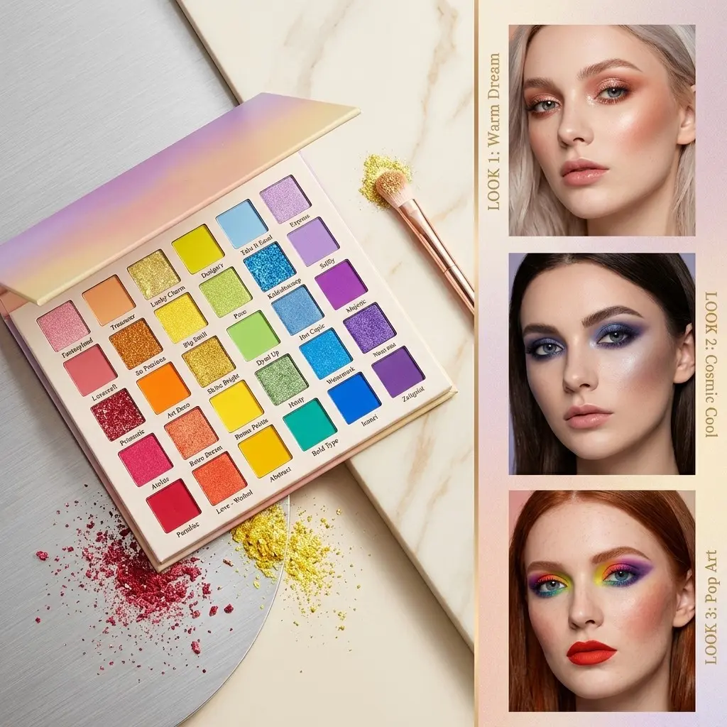 30-Shade Dopamine Rainbow Candy Eyeshadow Palette, Macaron Pastel & Bold Colors, Matte + Shimmer Glitter Combo, Sparkly Shimmer Eyeshadow, Long-Wear Pigmented Makeup, Sparkly Glitter Cosmetic for Stage, Smoky Eyes & Festivals