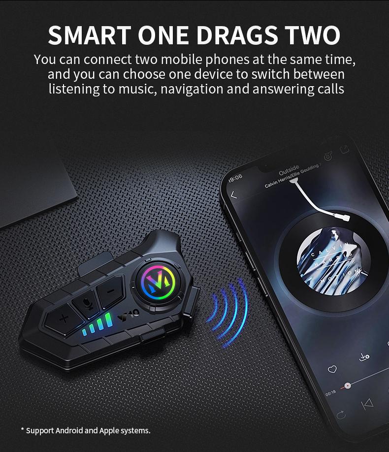 Y10 Motorcycle Helmet Headset Stereo Voice Control Bluetooth Hands Free Call  2000mAh With Ambient Light helmet headphones