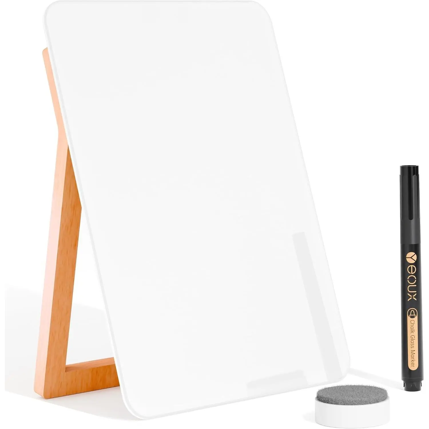 Desktop Glass Whiteboard with Reversible  Stand 9.5"x6.7" | Build with Solid Beach  & Tempered Glass, Mini Dry Erase Board, Small White Board for Desk, , Office & School Use