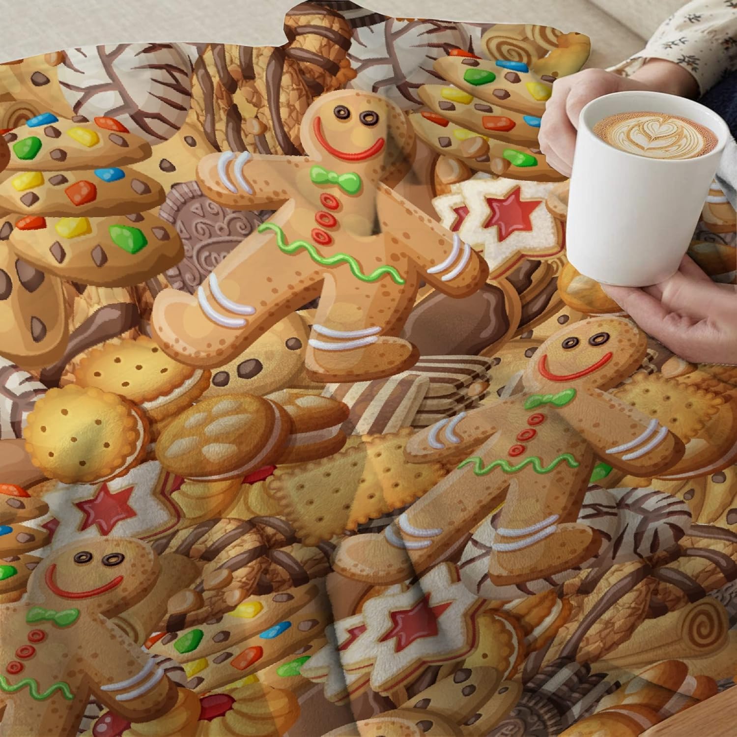 Dessert Gingerbread Man Blanket Flannel Throw Lightweight Super Soft Cozy Luxury Family Bed Blanket Birthday Gift Microfiber