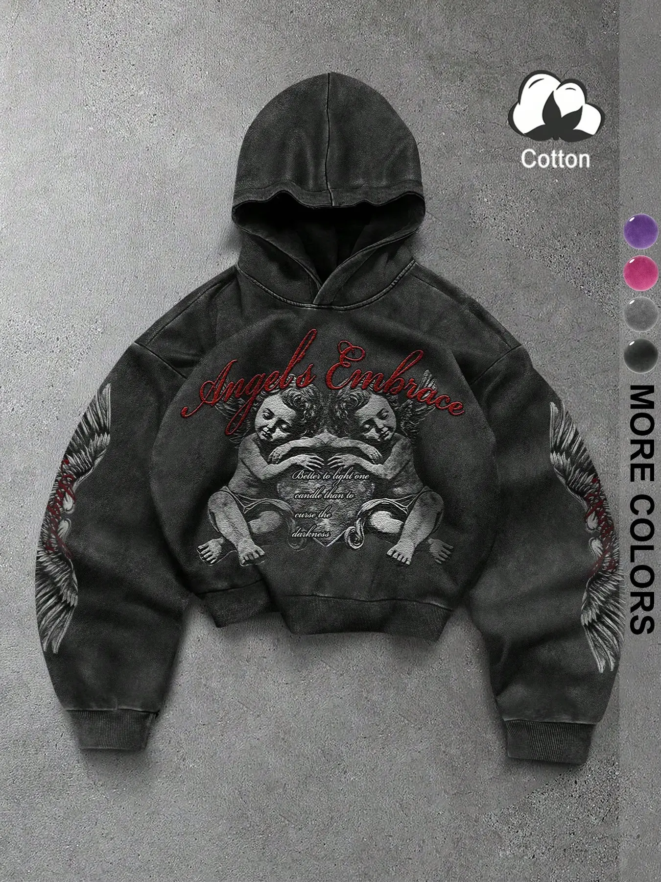 Men's Angel Statue & Wings Graphic Hoodie, Deep Street Style Streetwear, Fall Winter Casual Sweatshirt, Long Sleeve Y2K Fashion