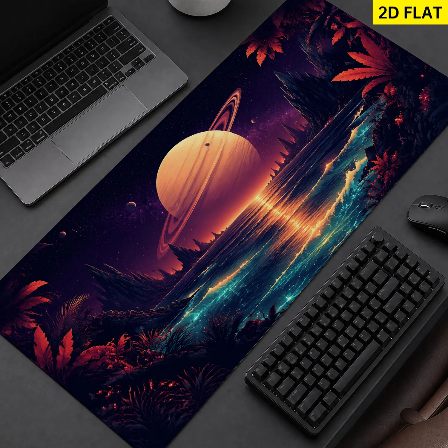 Extra Large saturn ocean fantasy landscape Mouse Pad, Non Slip Rubber Pad, Desktop Decoration Drotection Pad, Washable, Lock Edge Multi Size, Premium Multipurpose Mousepad For Home, Office, Gift for Family and Friends