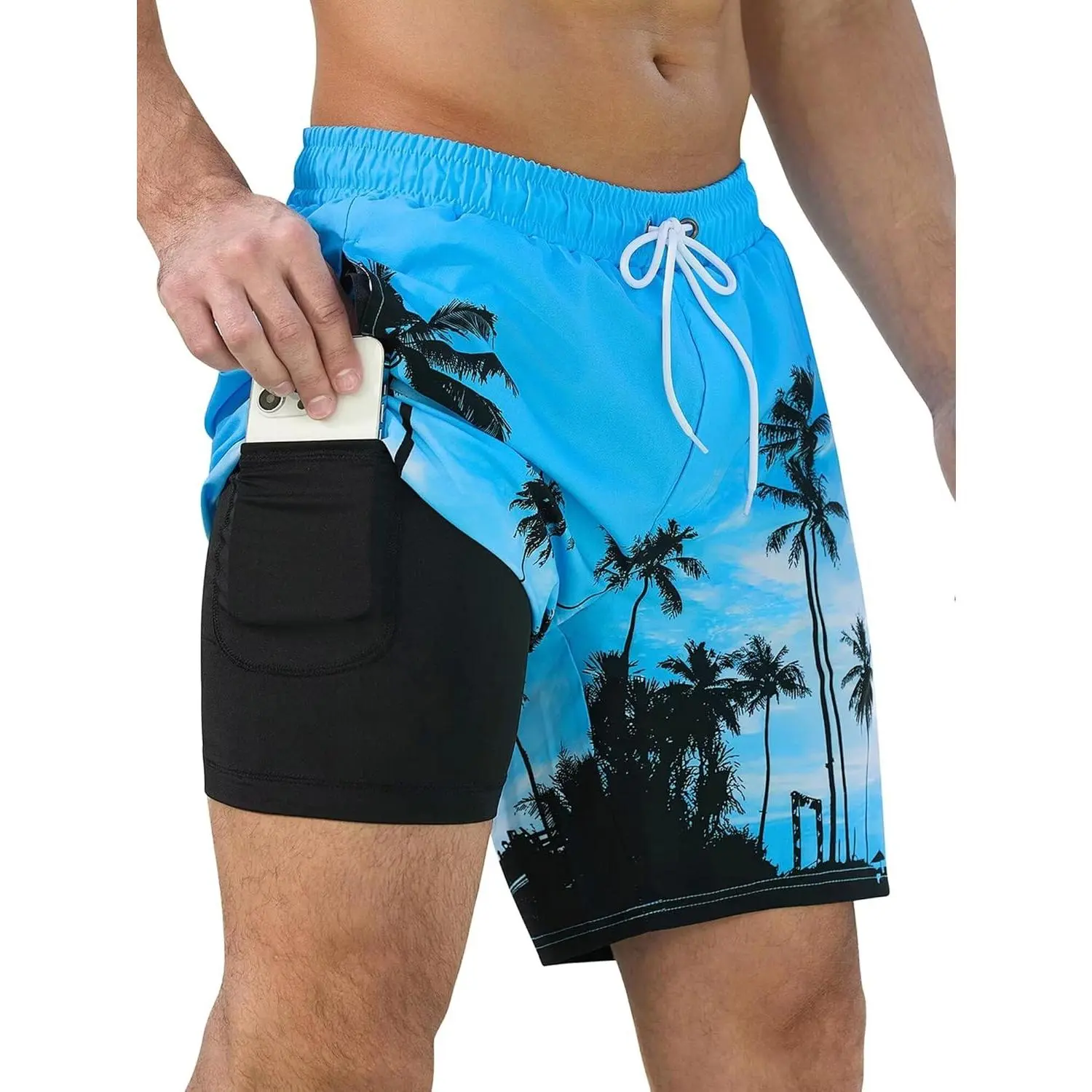 Mens Swim Trunks Quick Dry Swimming Shorts with Compression Liner and Zipper Pockets