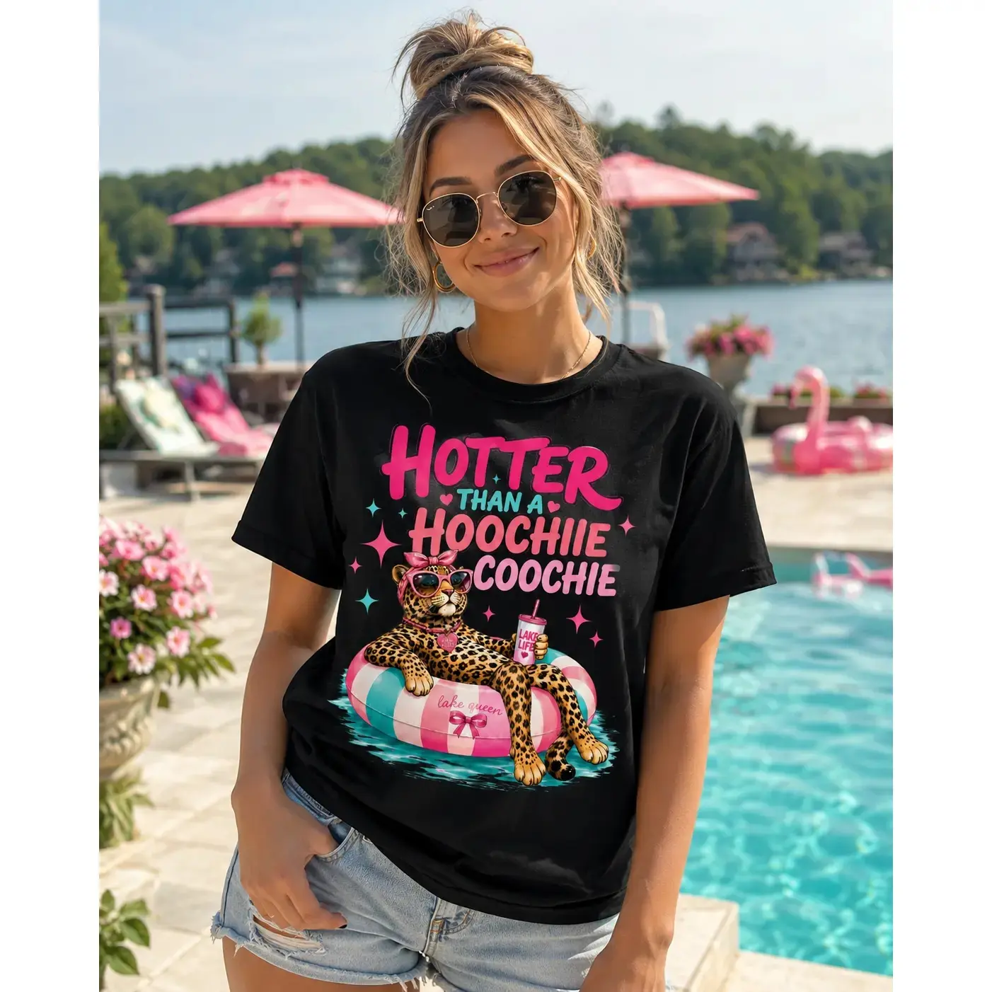 Comfort Colors Unisex Cotton Shortsleeve Leopard Print Graphic T-Shirt - Trending Catch Phrase, Lake Viral, Girly Boutique Gift for Summer Sports & Outdoor Wear