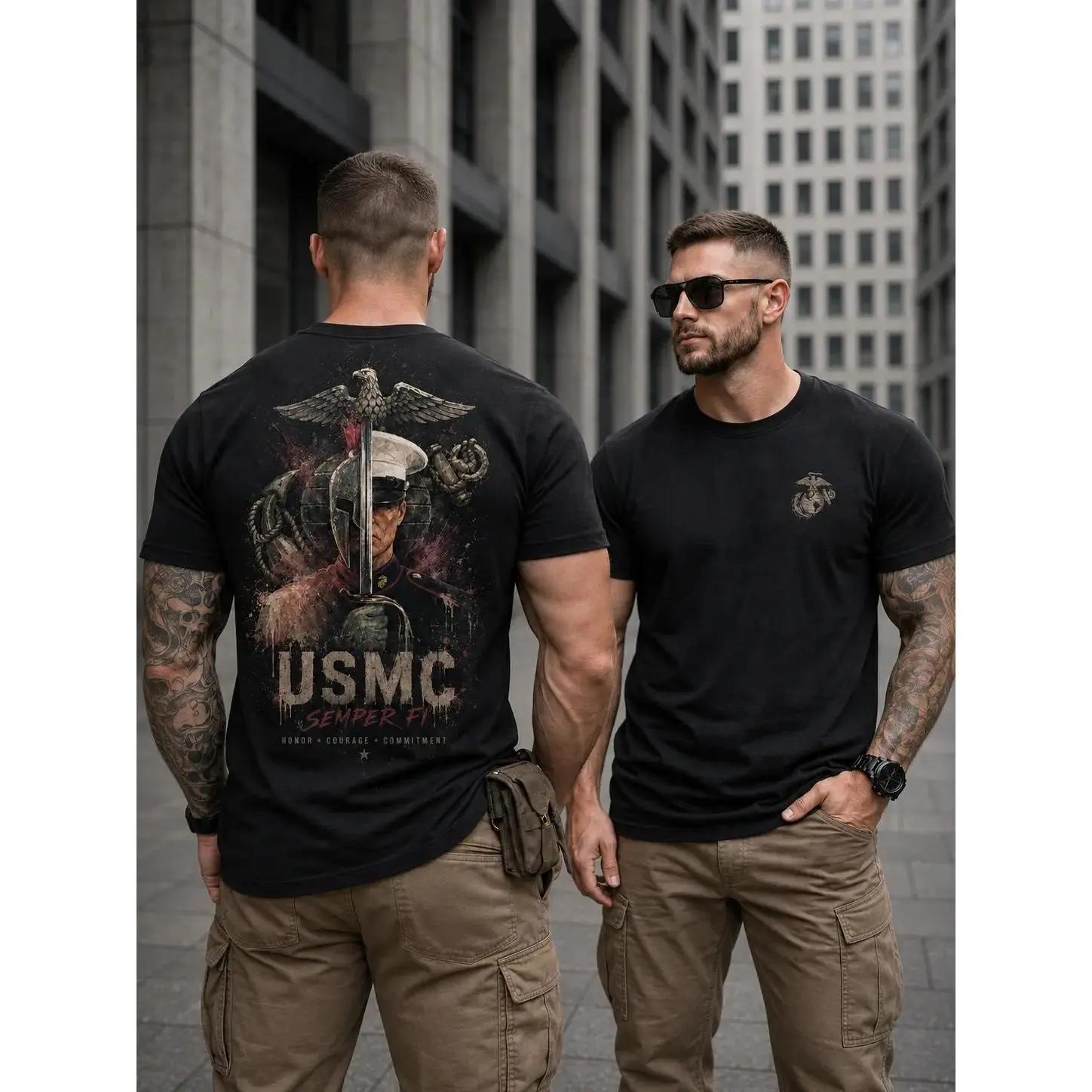 USMC Semper Fi Shirt, United States Marine Corps Veteran Tee, Patriotic Military Graphic T-Shirt, Honor Courage Commitment Shirt, Marine Veteran Gift for Men comfy cotton anyone casual menswear apparel top everyday tshirt