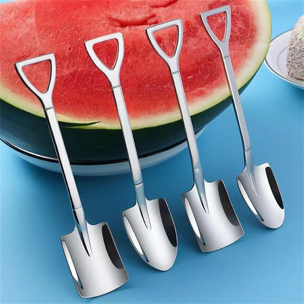 Dessert Spoon Set 4 Pcs Shovel Shape Stainless Steel Spoons, Ice Cream Fruit Spoon for Home, Kitchen or Restaurant