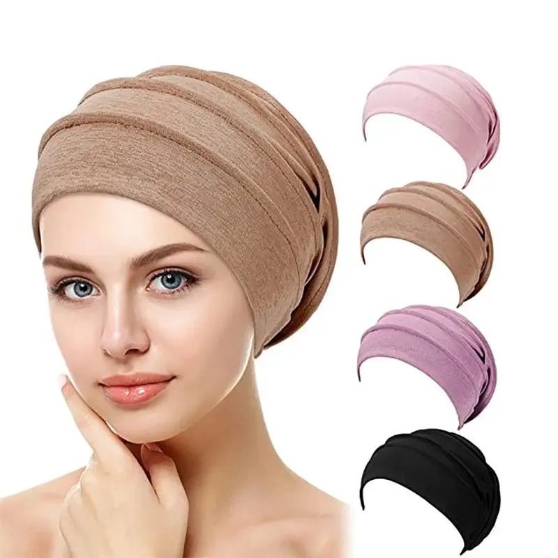 Women's Solid Color Slouch Beanie Turban Hat - Soft Elastic Chemo Cap Inner Hijab Accessories for Women, 1 Size Casual All Seasons Taro Purple Stretchy Head Wrap Bonnet for Hair Loss Daily Wear Sleep, One Size