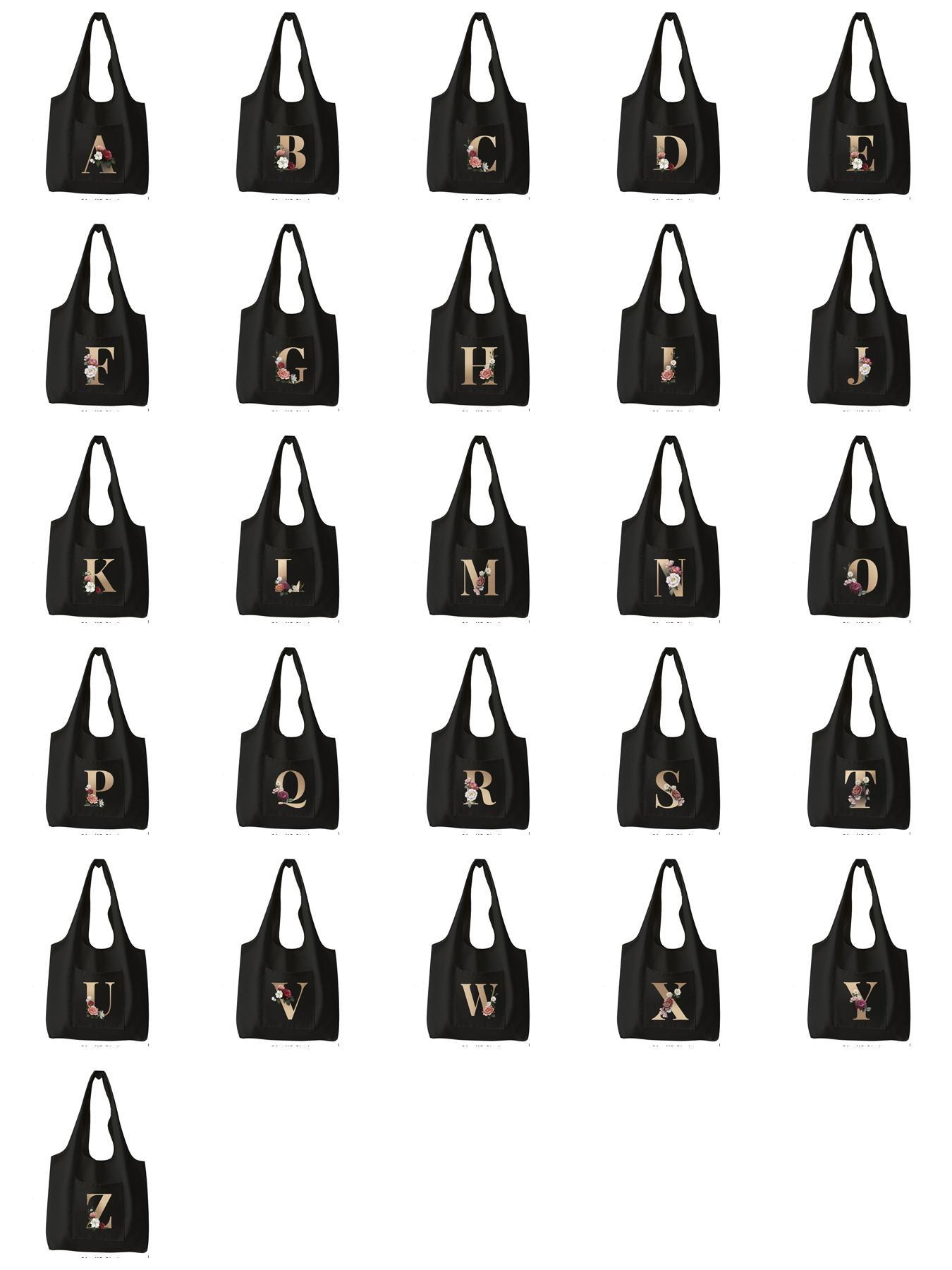 Women's Fashion Letter Pattern Canvas Shoulder Bag,  Casual Large Capacity Picnic Tote Bag, Versatile Trendy Shopping Bag for Daily & Work Use