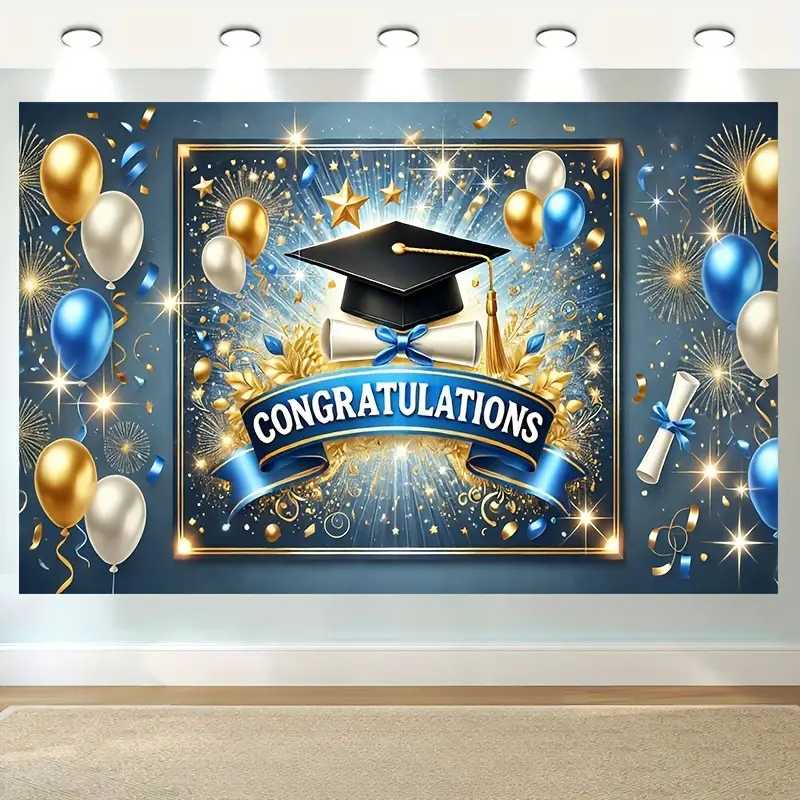 Graduation Party Backdrop Birthday Decoration Photo Background Wall Decor Event Decoration Photography Background Graduation Celebration Senior Night Ceremony Indoor Outdoor Decor Premium Polyester Fabric