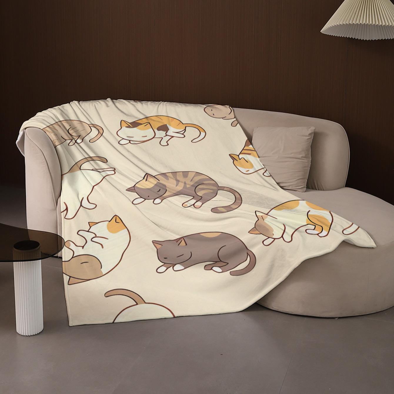 Cute Cat Pattern Blanket, 1/2/3 Counts Soft Comfortable Throw Blanket, Travel Sofa Bed Blanket, Home Decoration, Birthday Gift Blanket