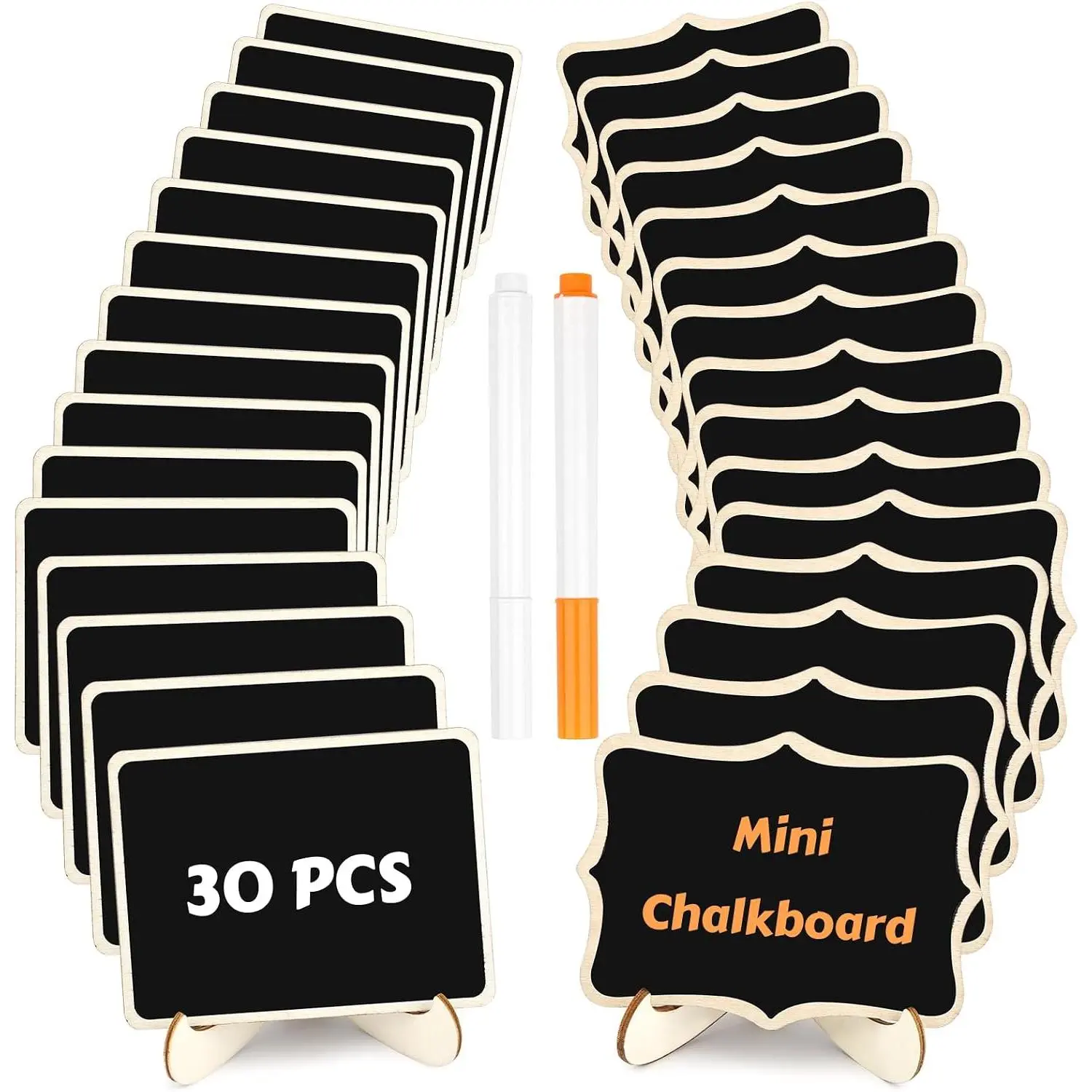 30 Pack Mini Chalkboard Signs,  Labels for Party Buffet, Rectangular+Polygonal