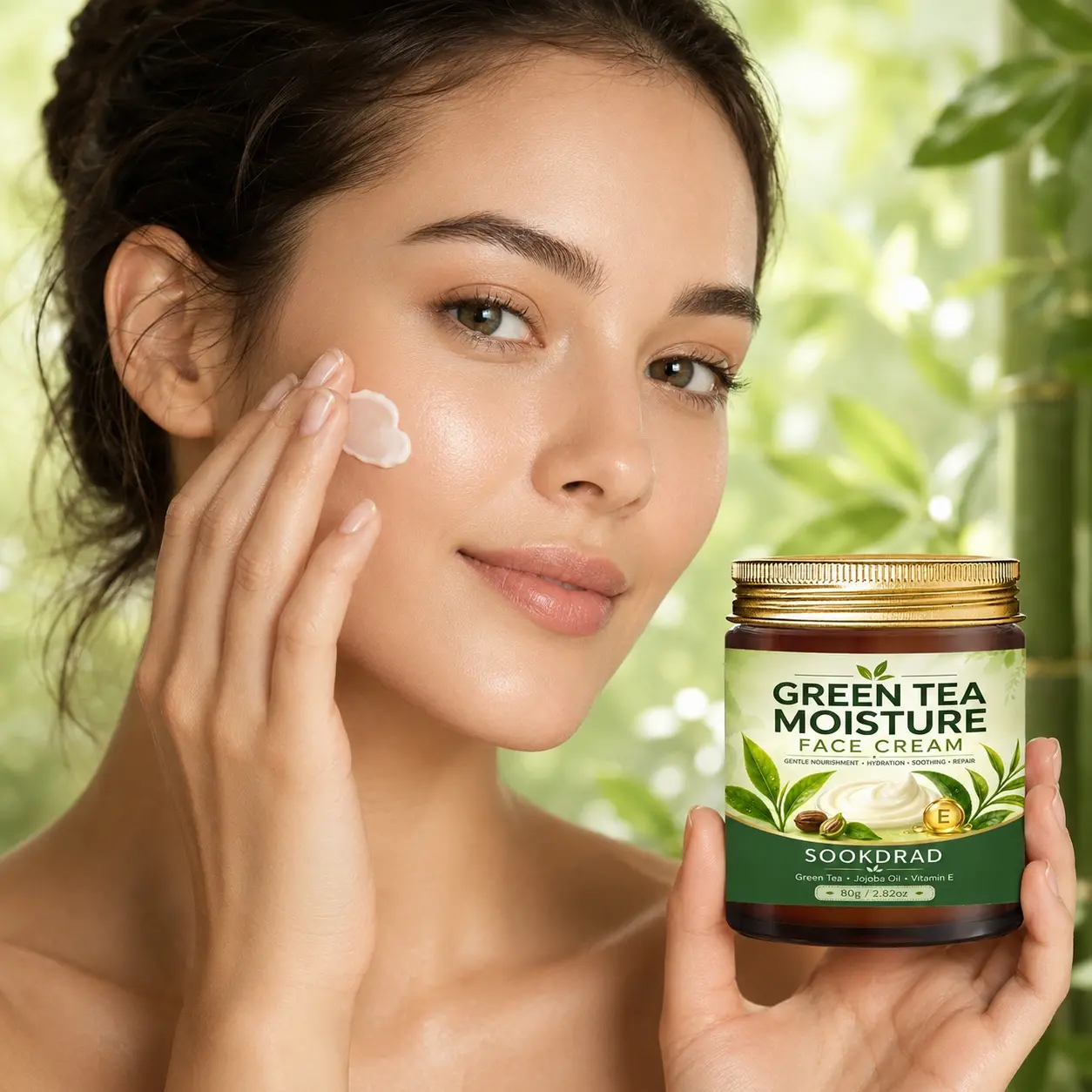 Green Tea Moisture Face Cream, Jojoba Oil, Vitamin E, Gentle Nourishment, Hydration, Soothing, Repair, Facial Skincare, 80g
