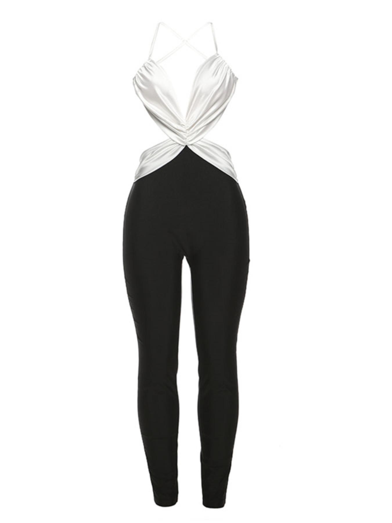 Women's Colorblock Backless Skinny Jumpsuit, Fashion Casual Cami Jumpsuit for Party Club Dating Wear, Women Jumpsuit for Summer