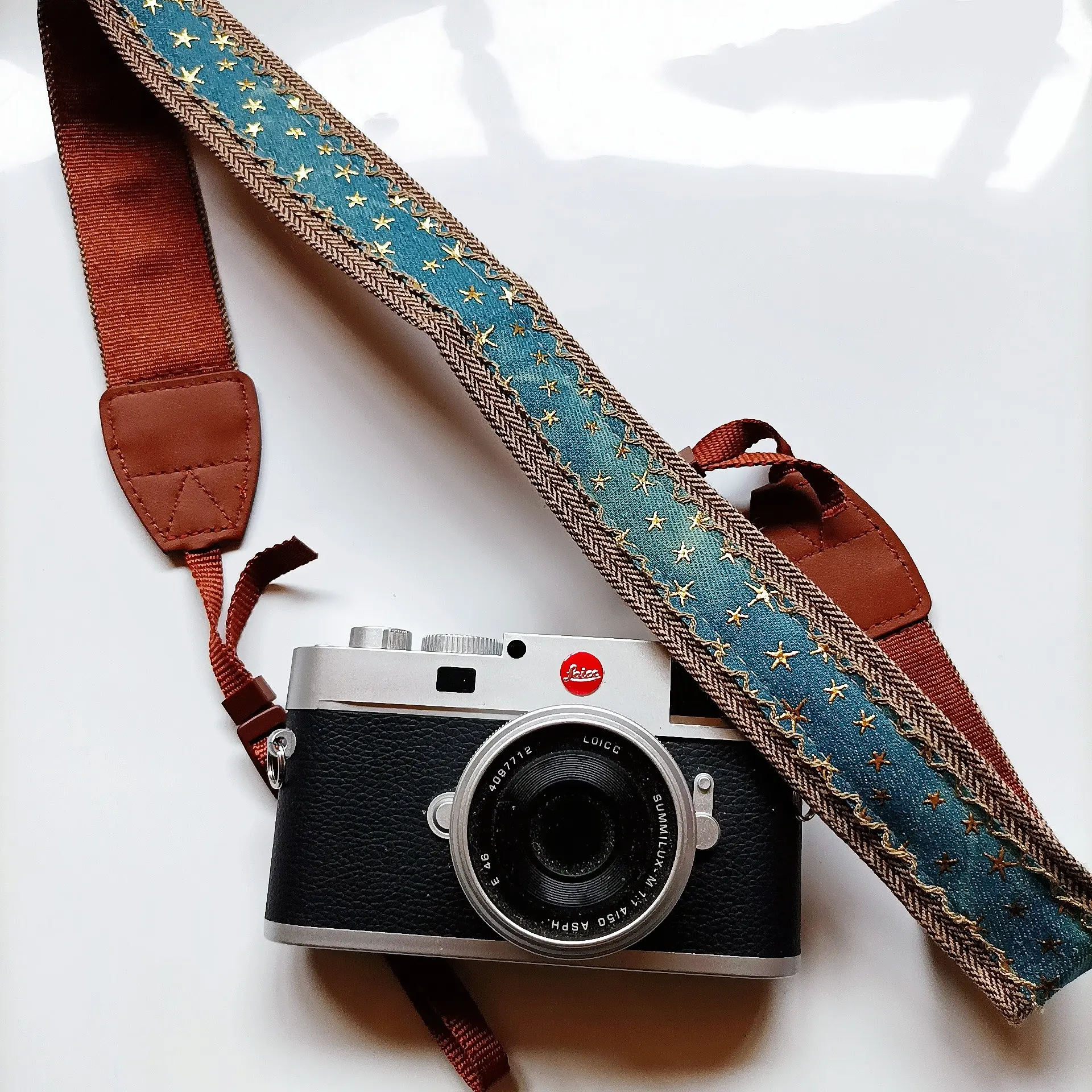 Vintage Denim Gold Star Adjustable Camera Strap, Soft Shoulder Neck Belt, Suitable for Dslr Micro Single Lens Cameras, Binoculars, Crossbody Bags