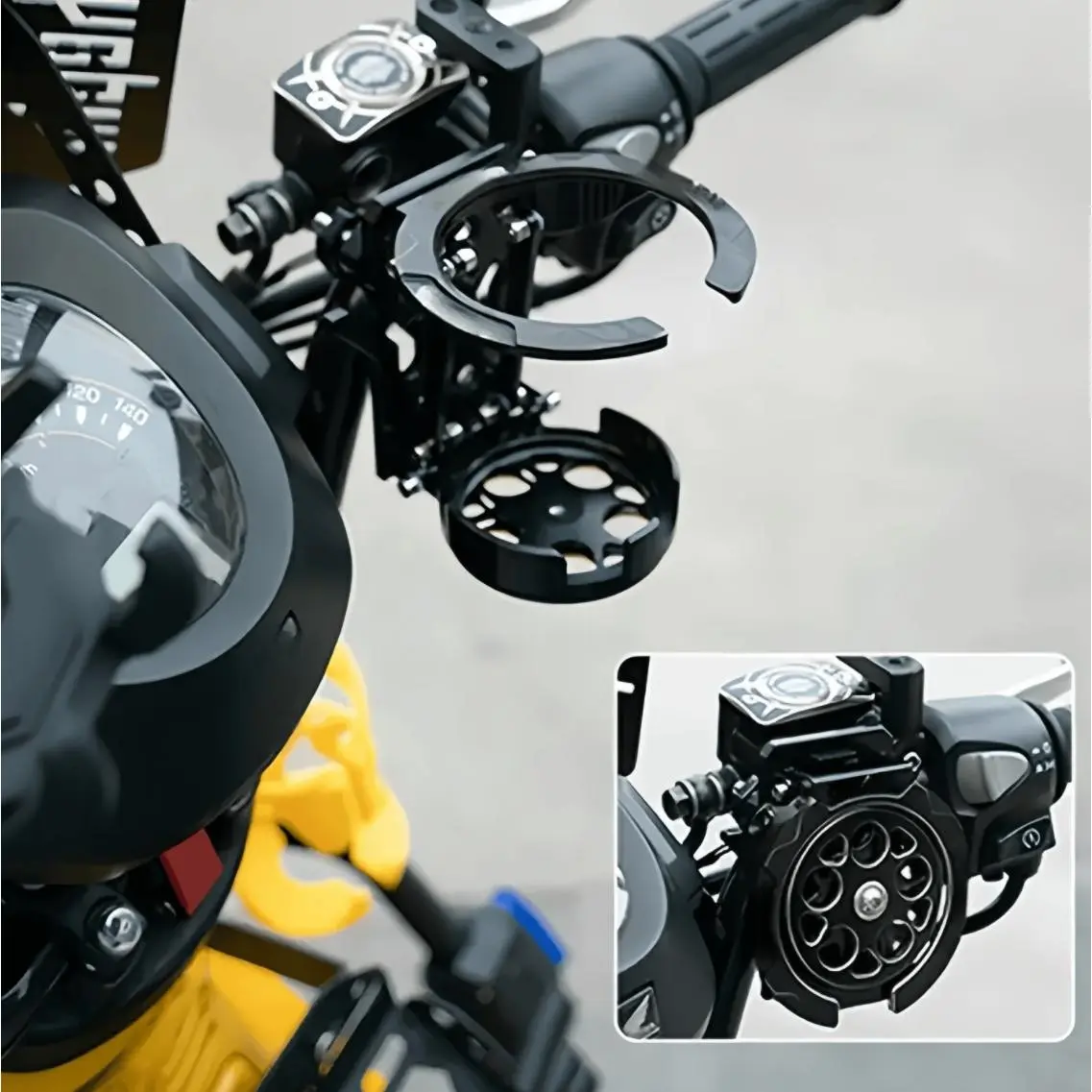 Foldable Motorcycle Cup Holder, Universal Handlebar Drink Holder for Water Bottles, Motorcycle Beverage Mount Accessories for Electric Bikes, Scooters and Vehicles, Black