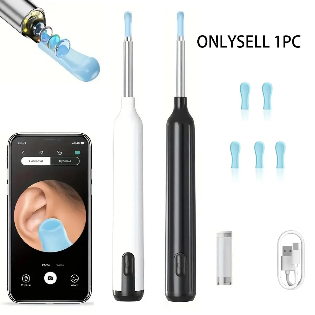 Earwax Remover - Ear Cleaning Set with 6 Ear Picks - Compatible with iOS and Android Ear Camera, Valentine's Day Gift, Holiday Gift, Birthday Gift, Visible, Gives You More Peace of Mind and Better Experience