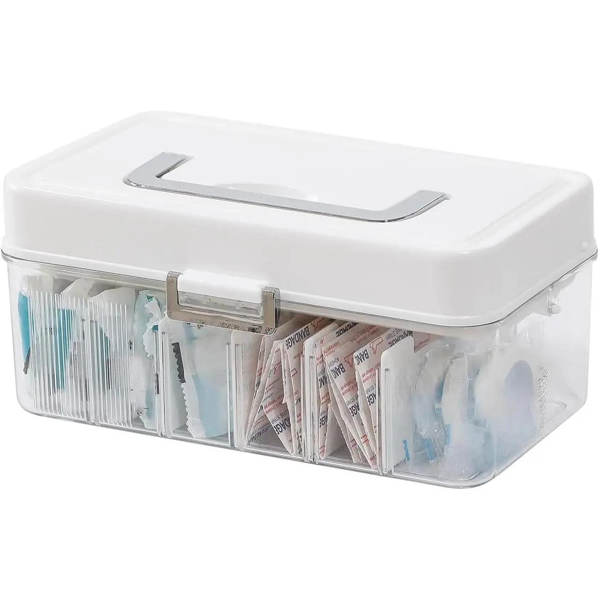 Plastic  Organizer with Lid and Adjustable Dividers | Clear  Bandage and Tapes Storage Container, For  Office, Bathroom  Cabinet, Ointments,  Wrap