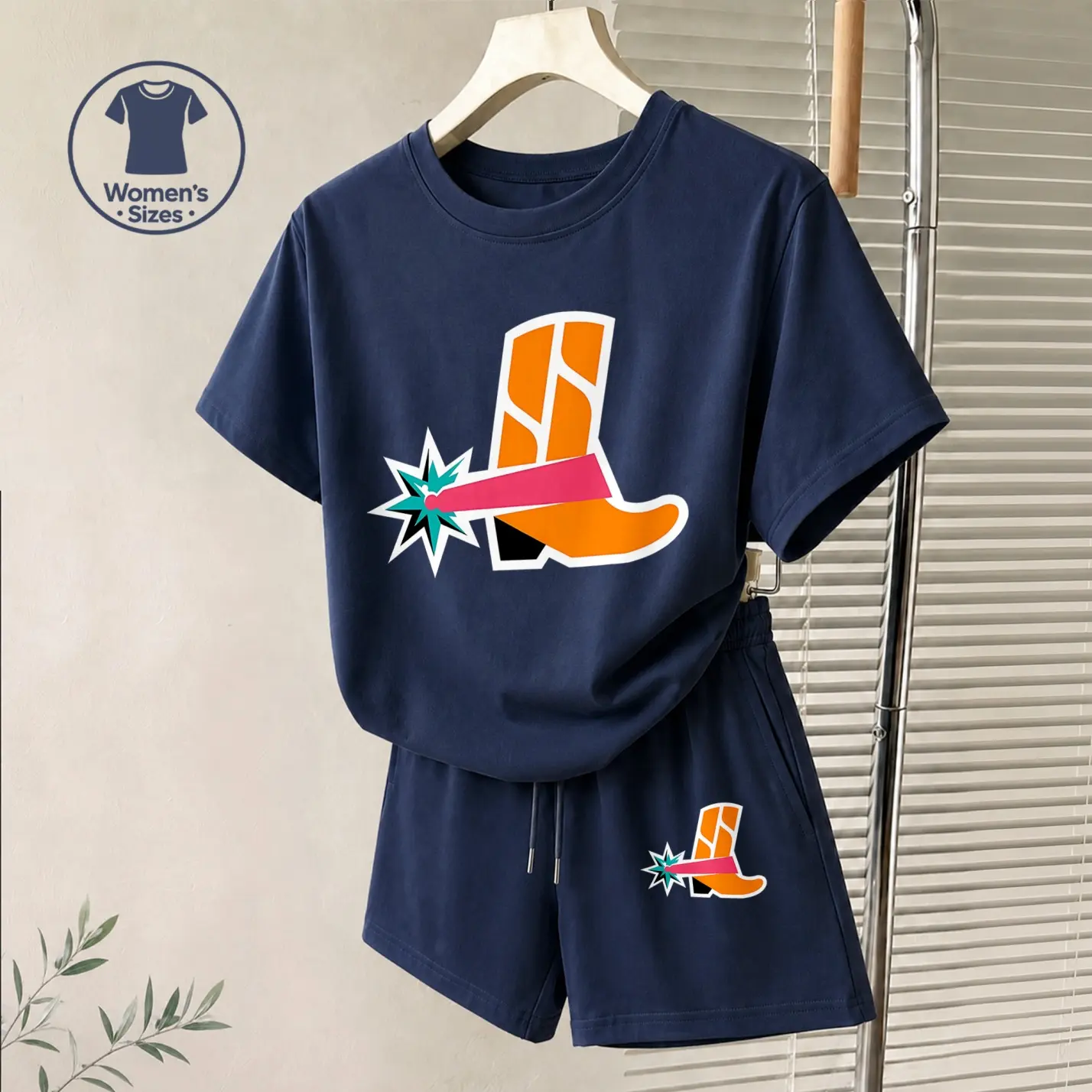 Women’s Western Boot 2 Piece Outfit, Casual Short Sleeve Crew Neck T Shirt and Drawstring Shorts Set, Cute Cowgirl Graphic Summer Matching Set, Soft Breathable Lounge Outfit for Daily Wear and Vacation