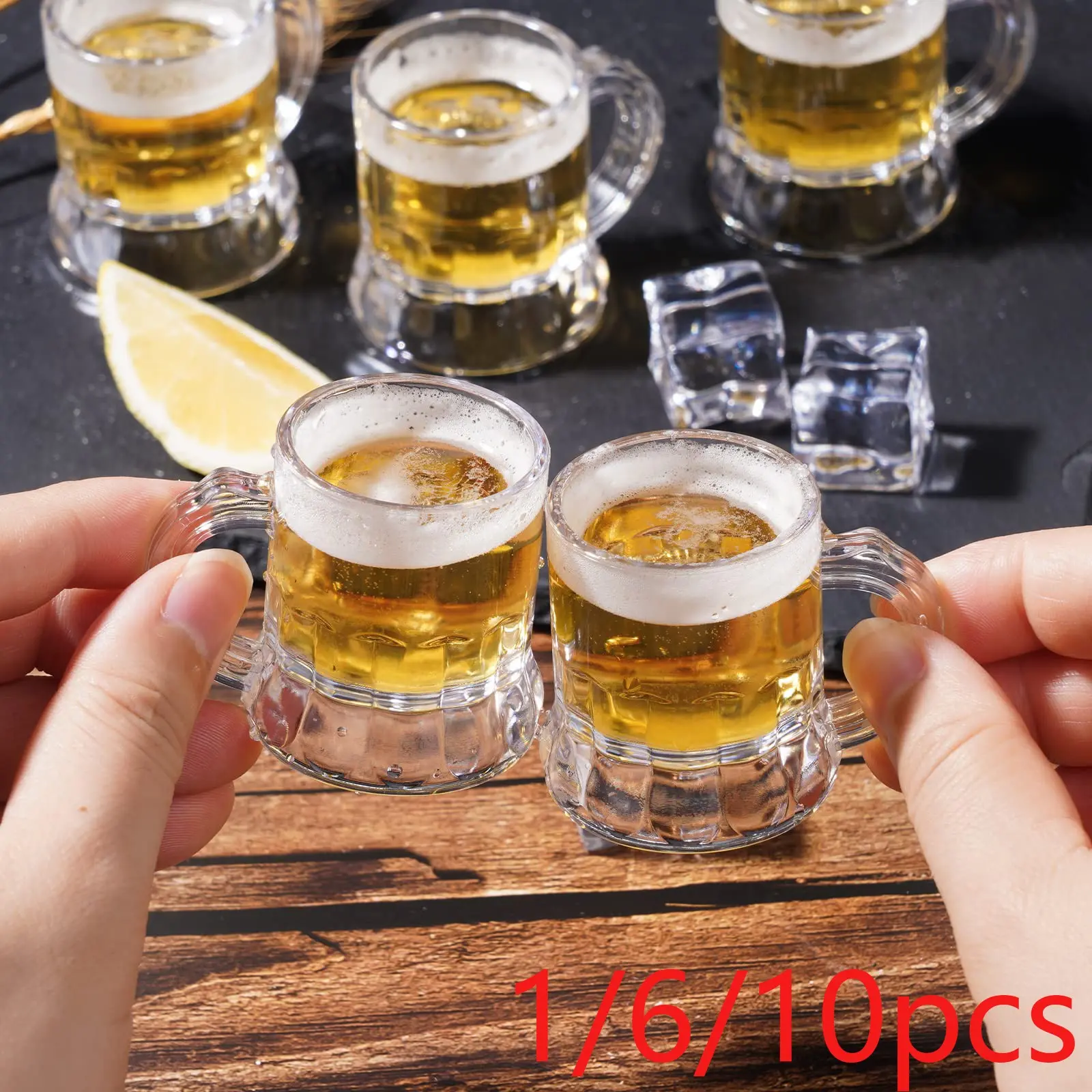 1/6/10pcs Mini Beer Cups, Transparent Plastic Shot Glasses with Handle, Plastic cocktail glasses, Drinkware Ideal for Weddings, Parties and Events, Durable and Reusable Design