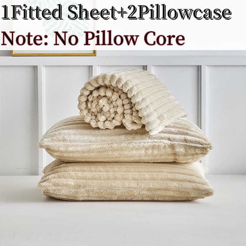 3.3 Inch Elastic Bed Sheet Set, Deep Pocket Design Fitted Sheets, Polyester Fiber, No Print Style, Thick Velvet Fabric, 11.81 Inches Tall