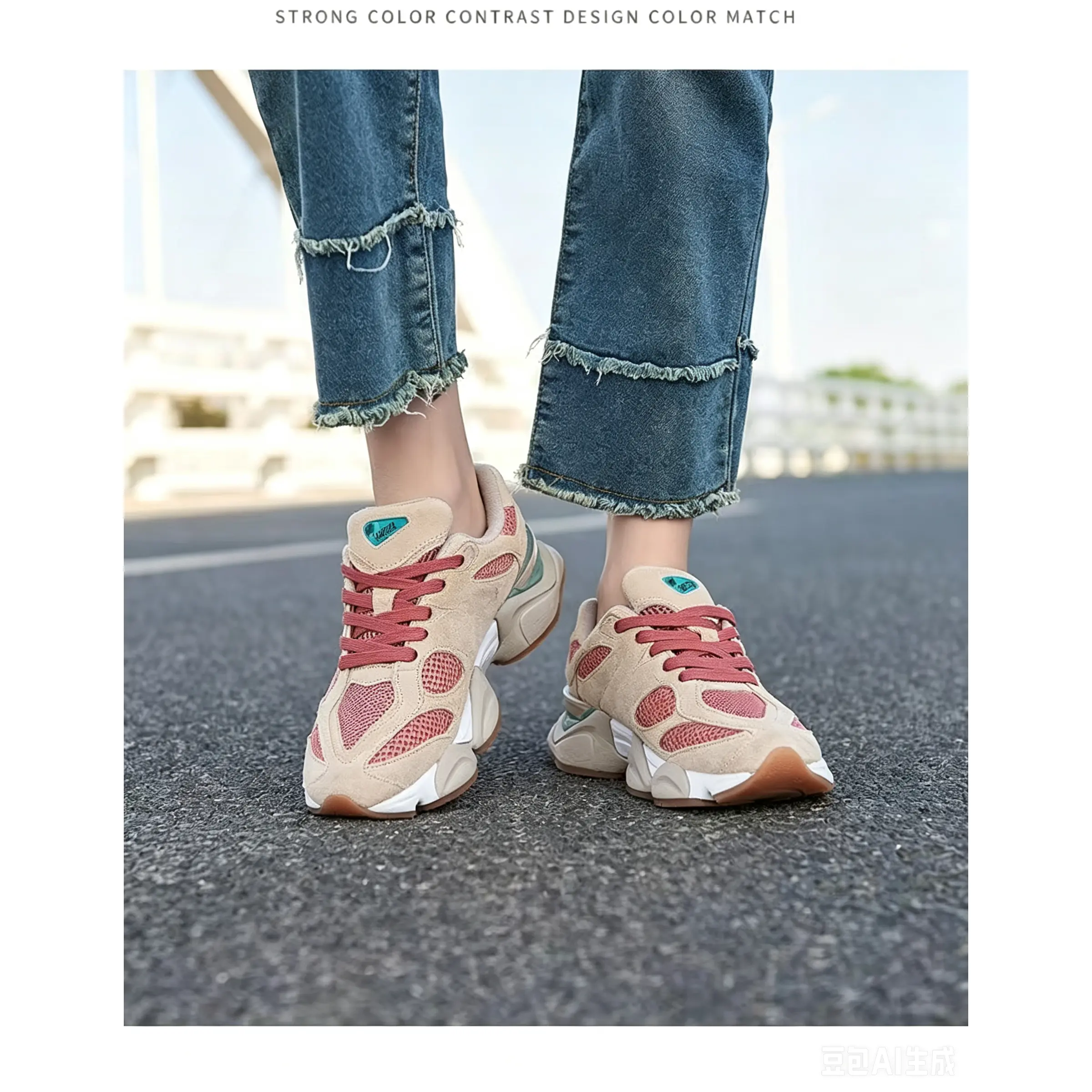 Retro platform height-increasing dad sneakers, suede and mesh spliced breathable casual sports shoes, versatile commuting footwear for men and women