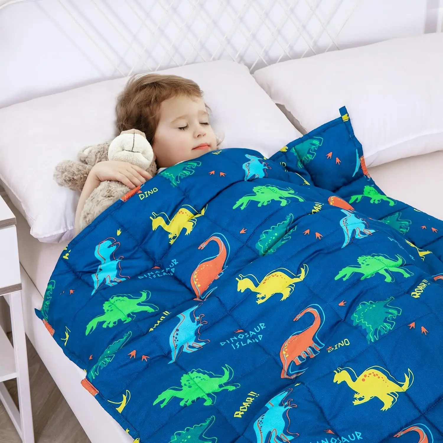3 lbs Cooling Weighted Blanket 36"x48" Blue Dinosaur Print, Soft Breathable OEKO-TEX Certified, 7-Layer Even Weight Distribution, Gentle Hug Comfort, Machine WashableGift