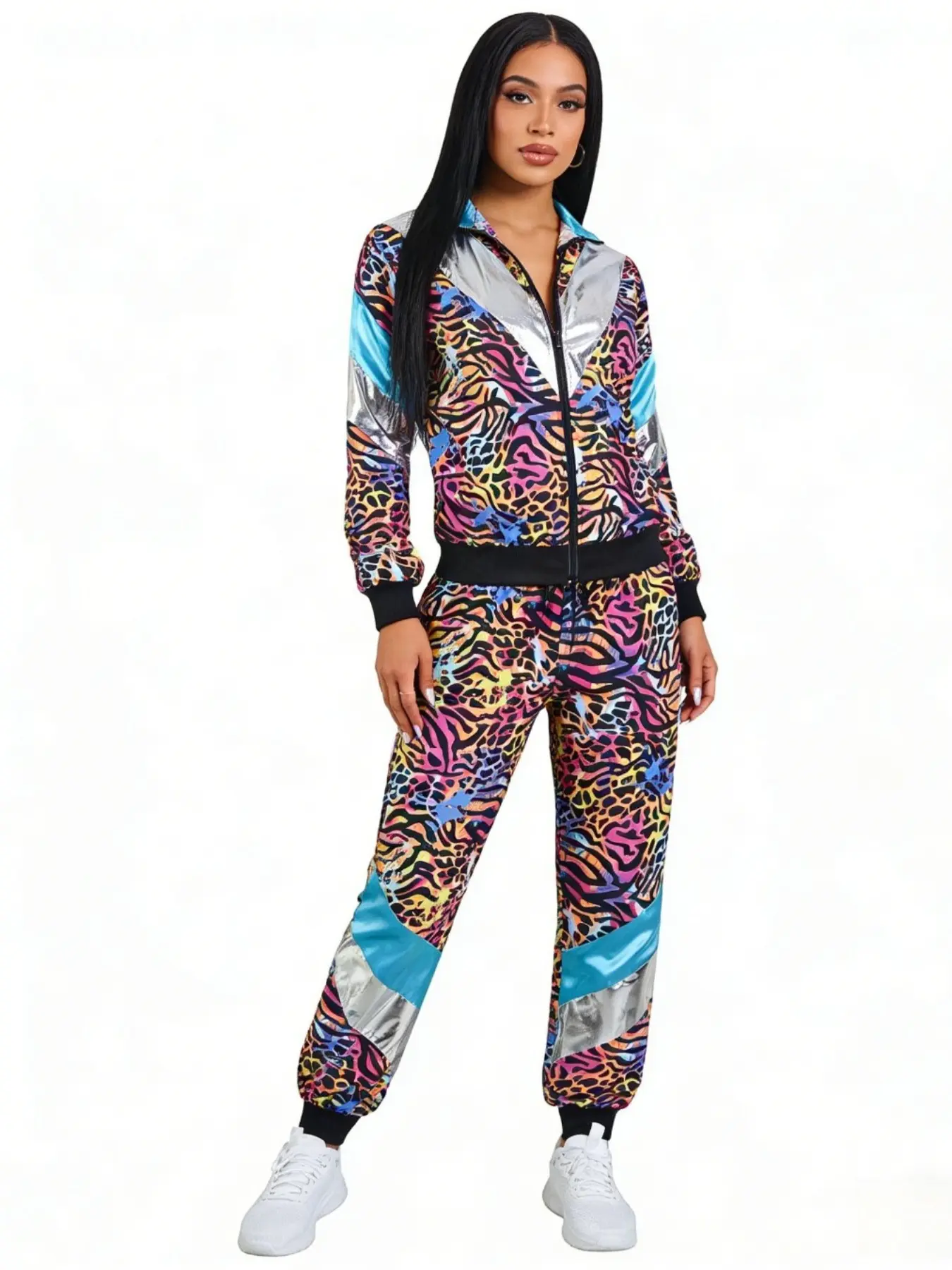 Vintage 80s Starry Disco Tracksuit Long Sleeve Jacket Pants Carnival Themed Party Outfit Set