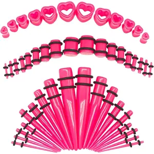 48 PCS Acrylic Gauge Kit Tapers Heart Tunnels Plug 14G-0000G Ear Stretching Set