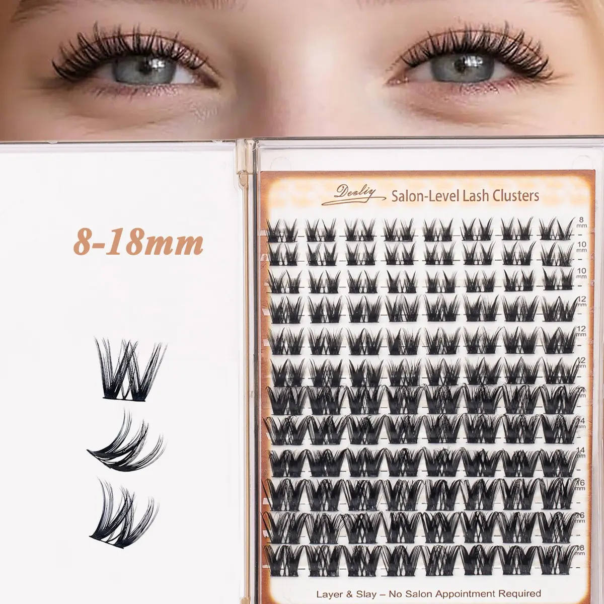 Desliy Sharp Spike Segment Lashes, Salon-Level Lash, Sharp Spiky Tips Medium Volume Lashes, Mixed Length 8-18mm