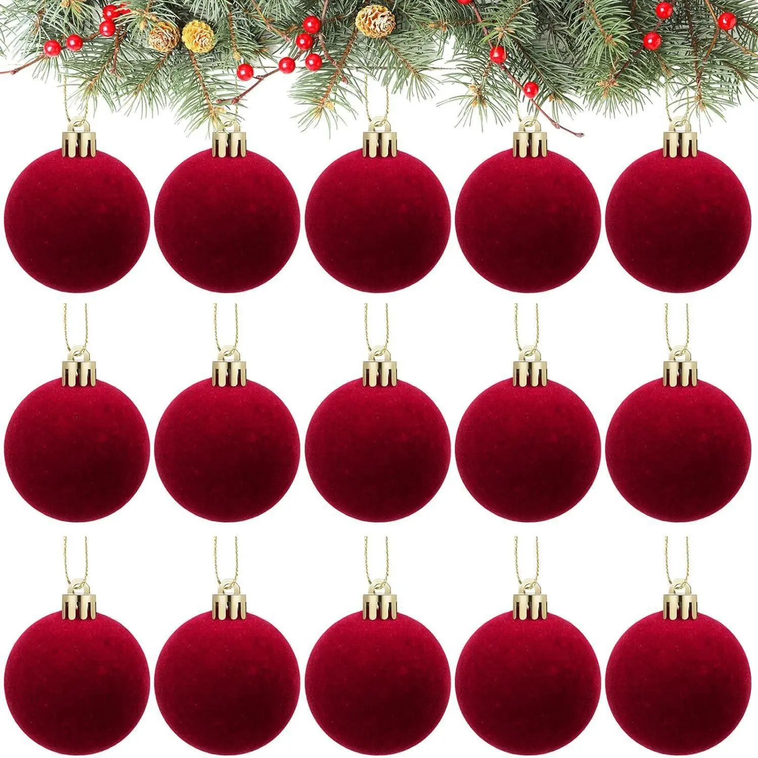 15pcs Christmas Felt Balls, Velvet Hanging Decorations, Tree Ornaments, Wedding Anniversary Party Decor, Festive Holiday Accessories