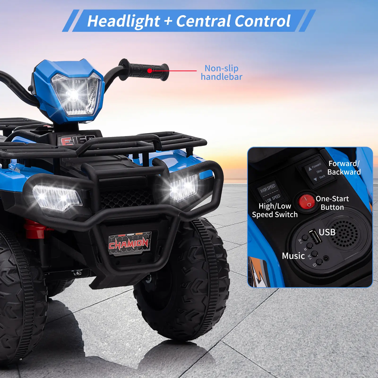 12V Ride On Electric ATV 4-Wheeler Quad,One Button Start, LED Light, Music & USB for Toddlers