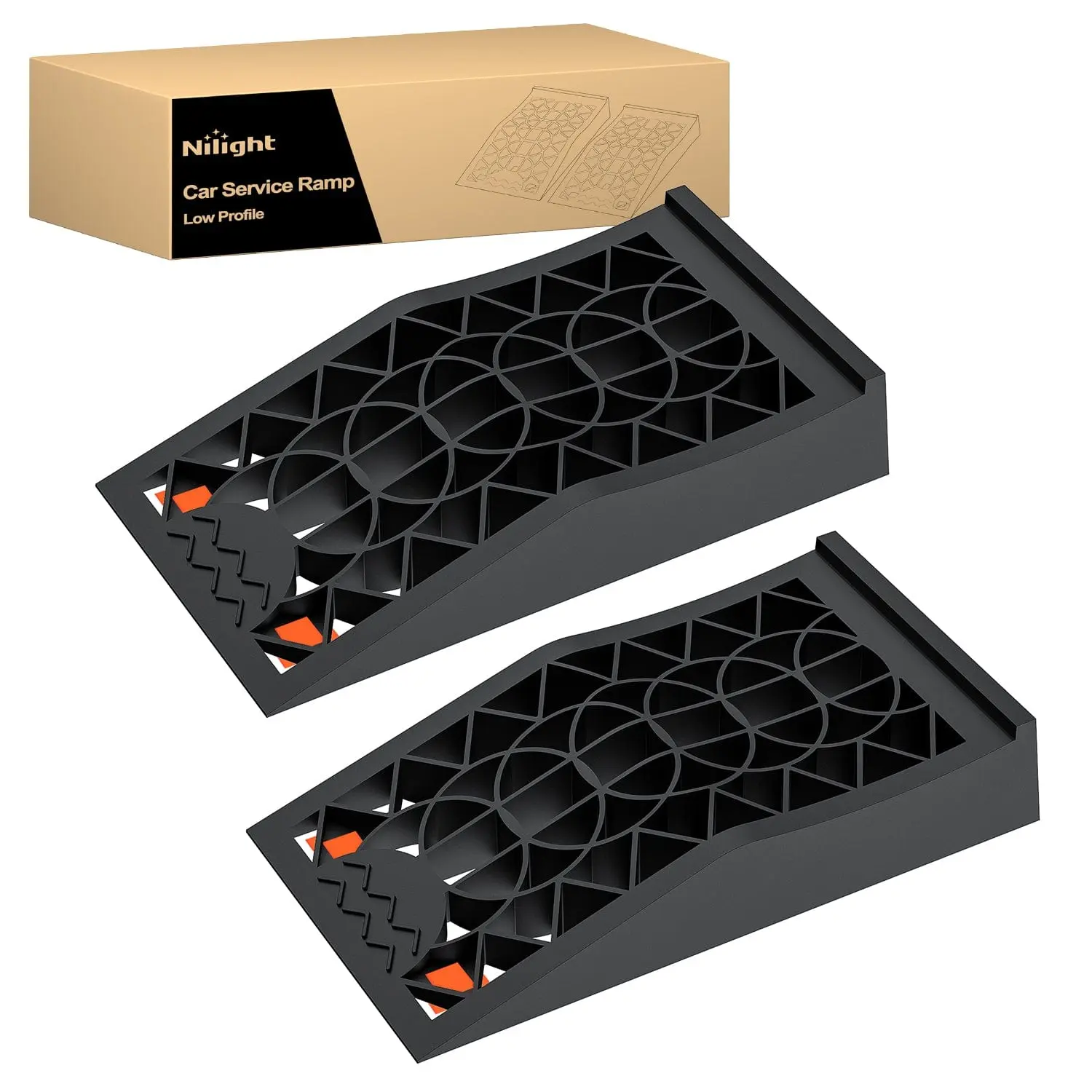 Nilight 2-Pack Polypropylene Low-Profile Portable Car Ramp Set - 10,000lb GVW Capacity, Anti-Slip Grip, Low Clearance Vehicle Lifts for Home Garage Automotive Maintenance