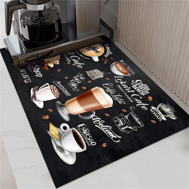 Coffee Theme Pattern Kitchen Countertop Mat, 1 Count  Non-slip Coffee Machine Mat, Absorbent Kitchen Countertop Mat, Kitchen Decor, Housewarming Gift, Coffee Table Mat