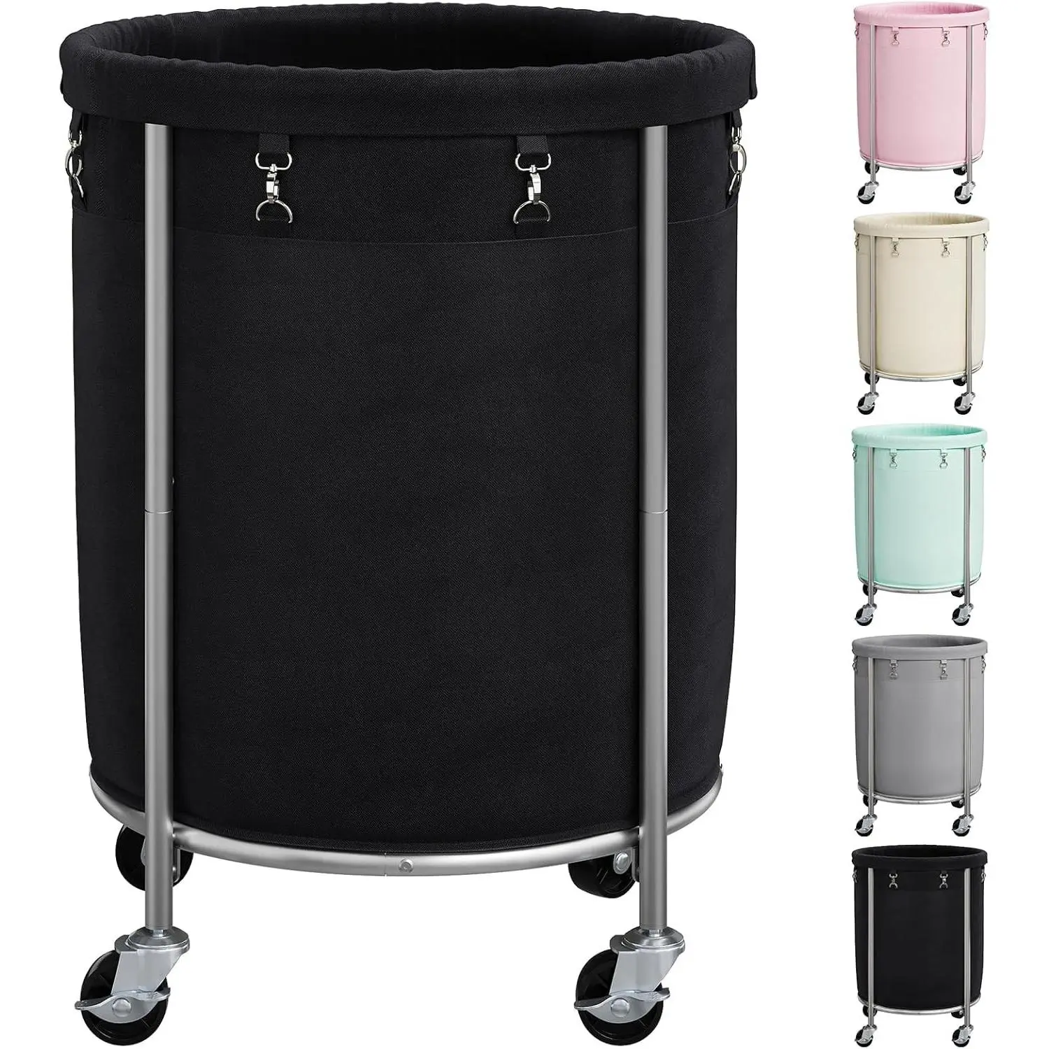190L Laundry Basket with Wheels, Large Rolling Laundry Hamper with Removable Liner Bag, Round Rolling Laundry Cart, Dirty Clothes Hamper for Hotel, Home, Closet, Dorm, Black