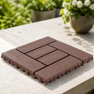 ARCH 12x12 Inch Interlocking Deck Tiles, 44-Pack Brown Polypropylene Modular Flooring, DIY Snap-Together Patio & Balcony Tiles, Indoor Outdoor Courtyard Floor Mat, Quick Install Garden Decking Squares, Red+Brown Color Options, Polypropylene Material