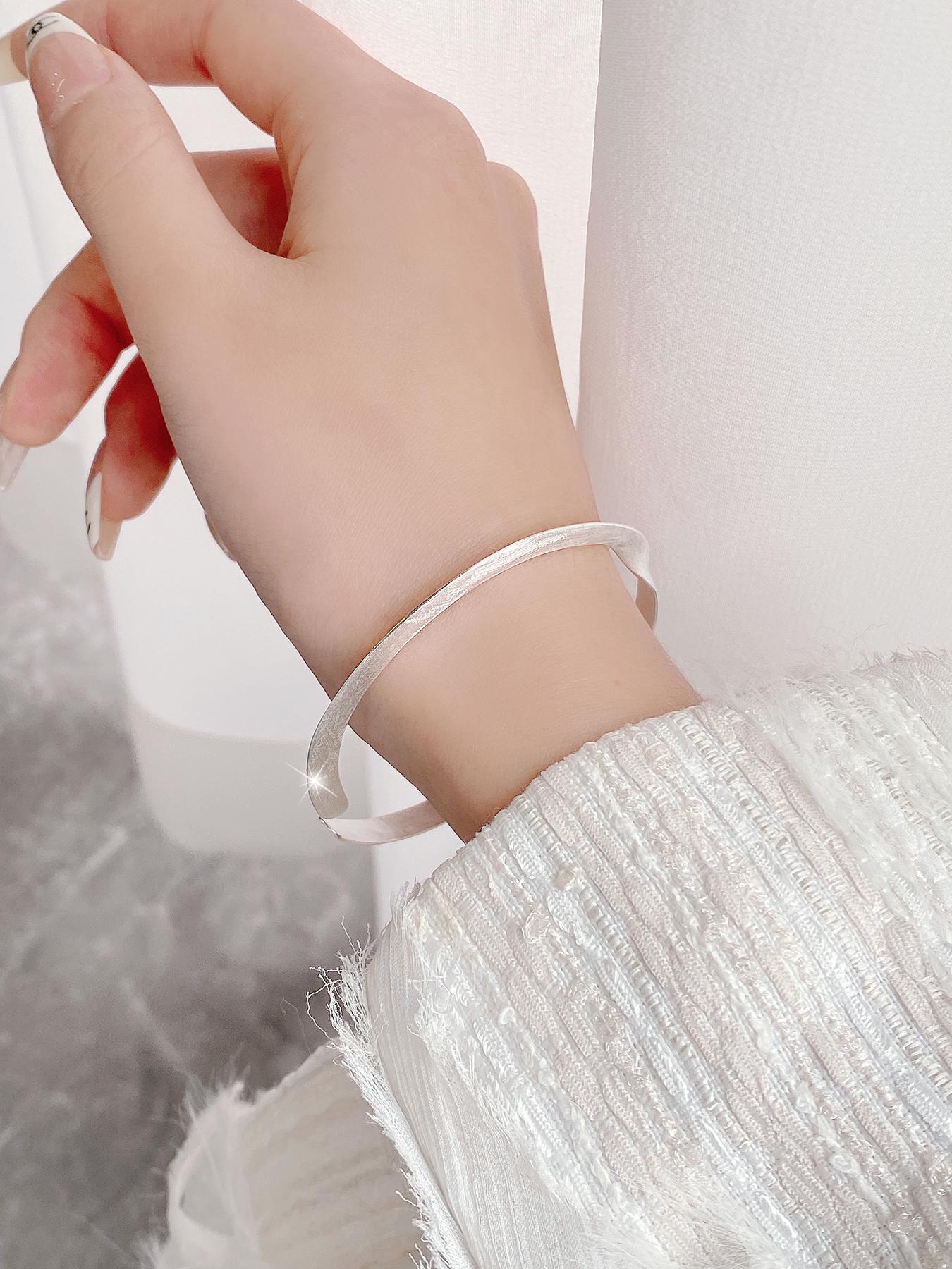 S925 Sterling Silver Simple Design Bangle Bracelet, Fashionable Jewelry for Women & Girls, Trendy All-match & Exquisite Jewelry for Birthday Gift