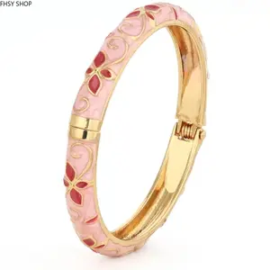 Women's Vintage Enamel Flower Bangle - Open Cuff Bracelet with Colorful Clover Design, Stackable Lightweight Costume Jewelry for Daily, Party Outfits, Bangles