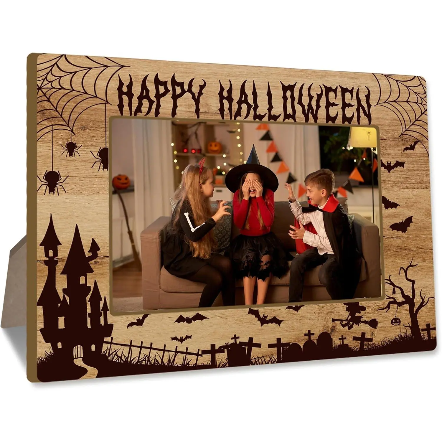 Happy Halloween Picture Frame Halloween  Photo Frame 4x6 Wooden Picture Frame with Stand, Photo Tabletop Display &  Décor - A01