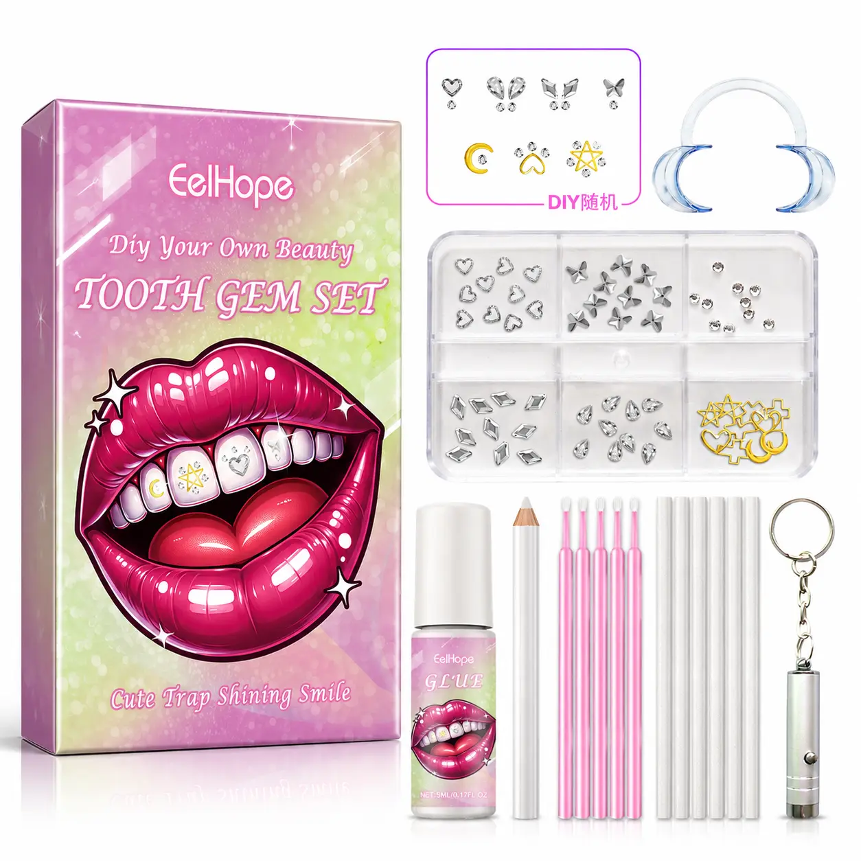 DIY Tooth Gems Kit, Y2K Bling Smile Crystal Tooth Jewelry Set, Cute Rhinestone Teeth Accessories for Party & Beauty Look